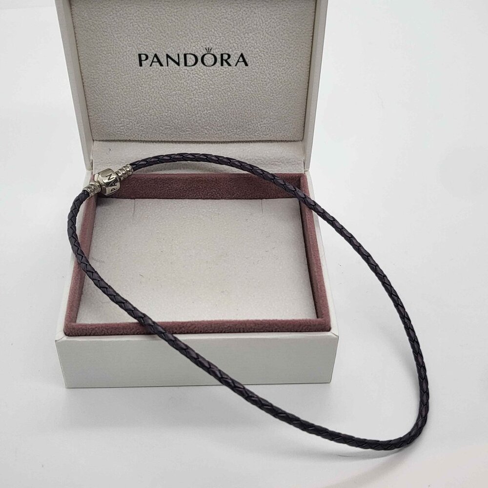 AUTHENTIC PANDORA Purple Leather Braided Necklace